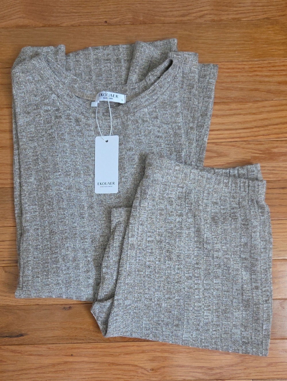 Ekouaer Women's Ribbed Knit Loungewear Set - Taupe